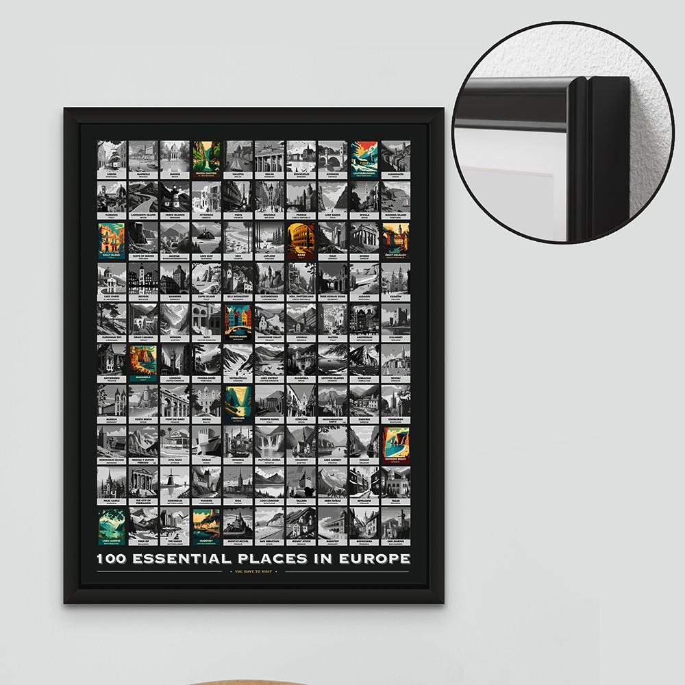 100 Essential Places in Europe Scratch Poster